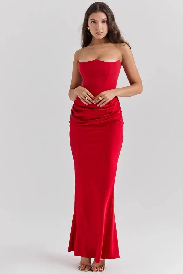Sabrina | Damen Trägerloses Korsett Maxikleid Satin – Satin Korsett Maxi 2026 - Image 11
