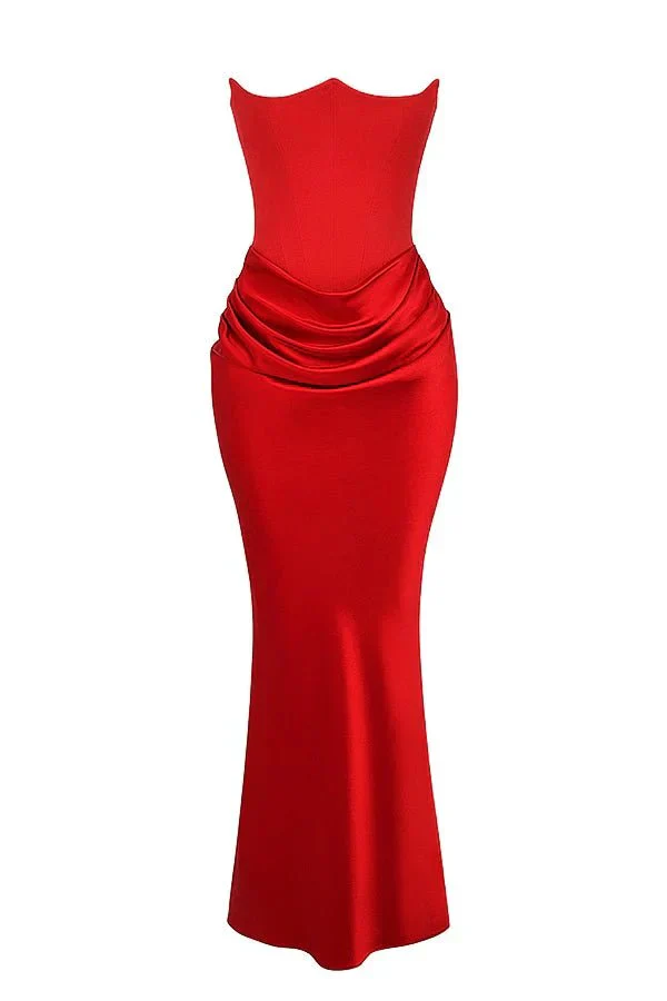 Sabrina | Damen Trägerloses Korsett Maxikleid Satin – Satin Korsett Maxi 2026 - Image 12