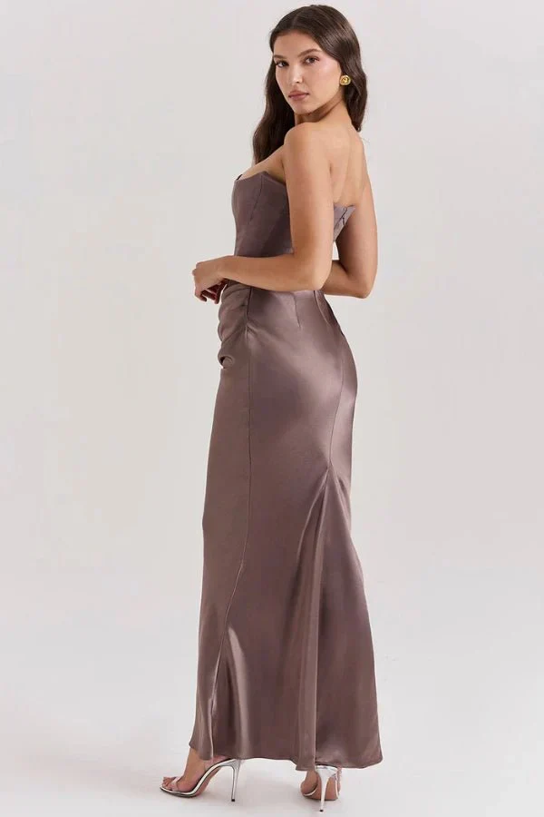 Sabrina | Damen Trägerloses Korsett Maxikleid Satin – Satin Korsett Maxi 2026 - Image 2