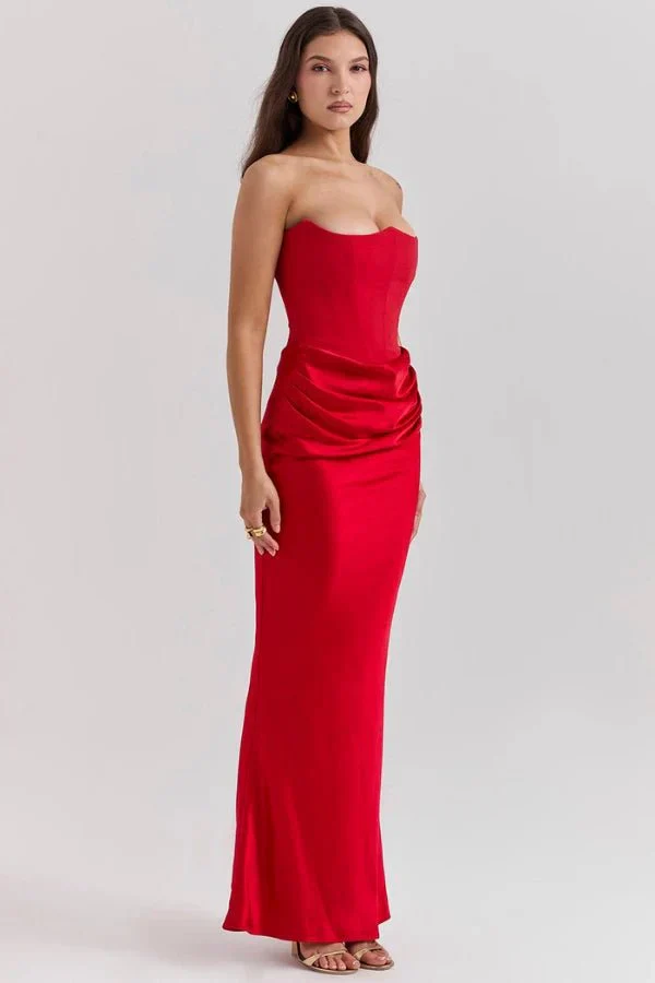Sabrina | Damen Trägerloses Korsett Maxikleid Satin – Satin Korsett Maxi 2026 - Image 9