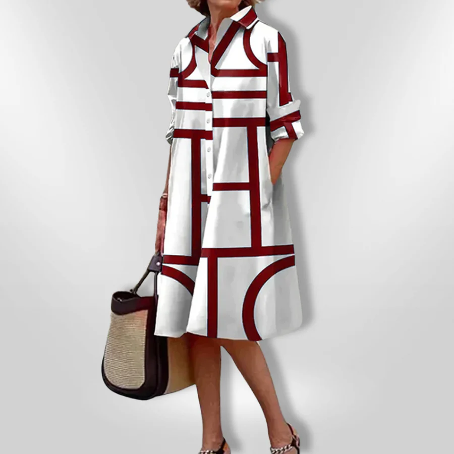 Sofie Alltägliche Midilänge-Kleid mit Taschen – Legerer Schnitt mit Knöpfen vorne - Image 2