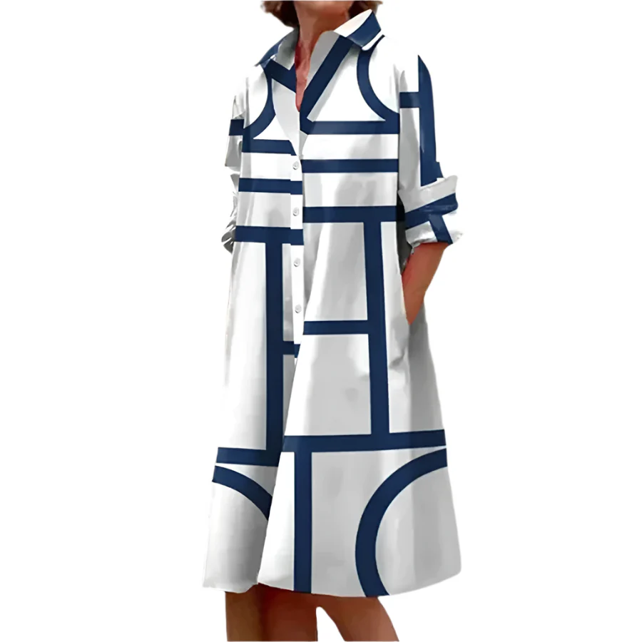 Sofie Alltägliche Midilänge-Kleid mit Taschen – Legerer Schnitt mit Knöpfen vorne - Image 3