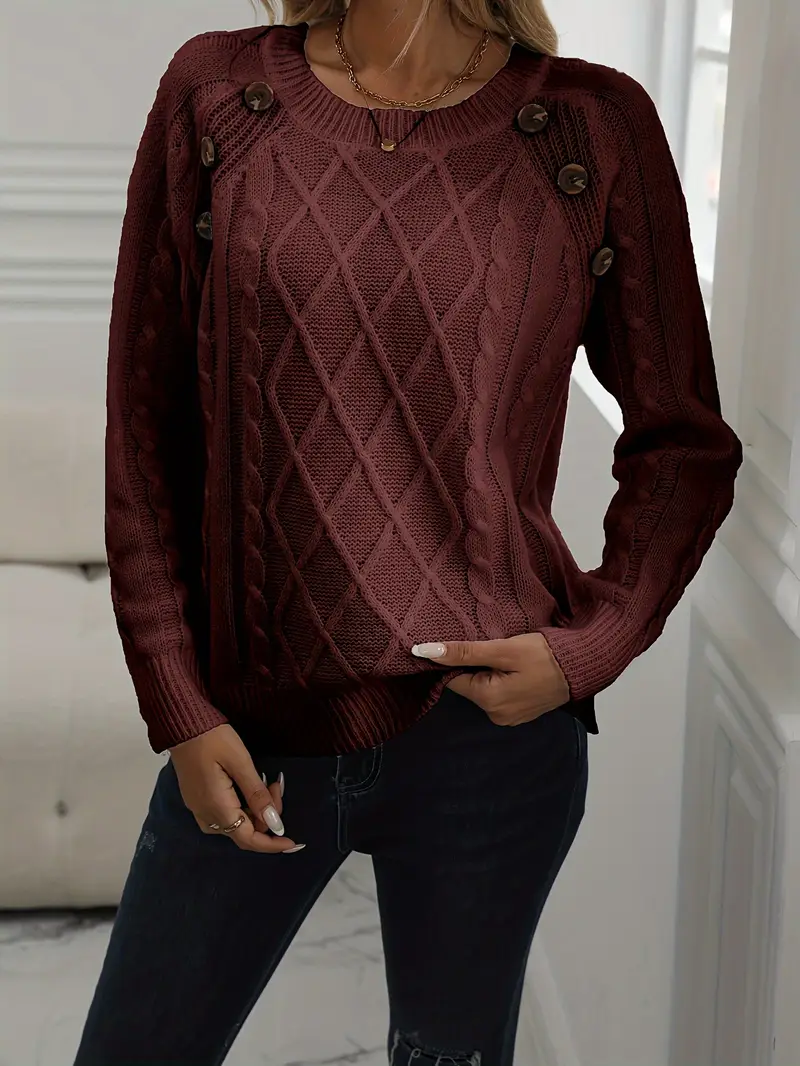 SOLIDER KABELSTRICKPULLOVER FÜR DAMEN | ELEGANTER WARMER STIL - Image 10