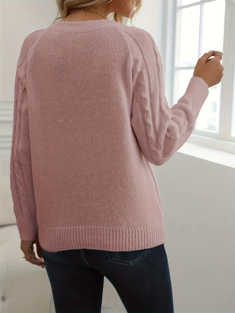 SOLIDER KABELSTRICKPULLOVER FÜR DAMEN | ELEGANTER WARMER STIL - Image 2