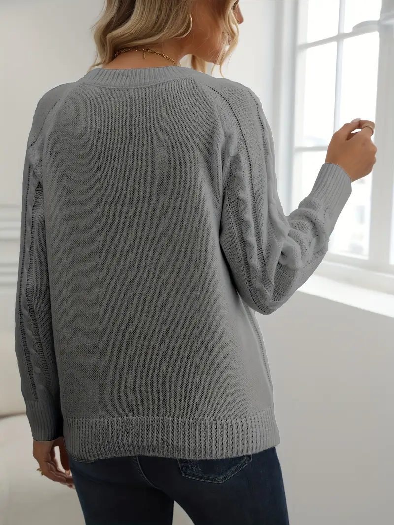 SOLIDER KABELSTRICKPULLOVER FÜR DAMEN | ELEGANTER WARMER STIL - Image 3