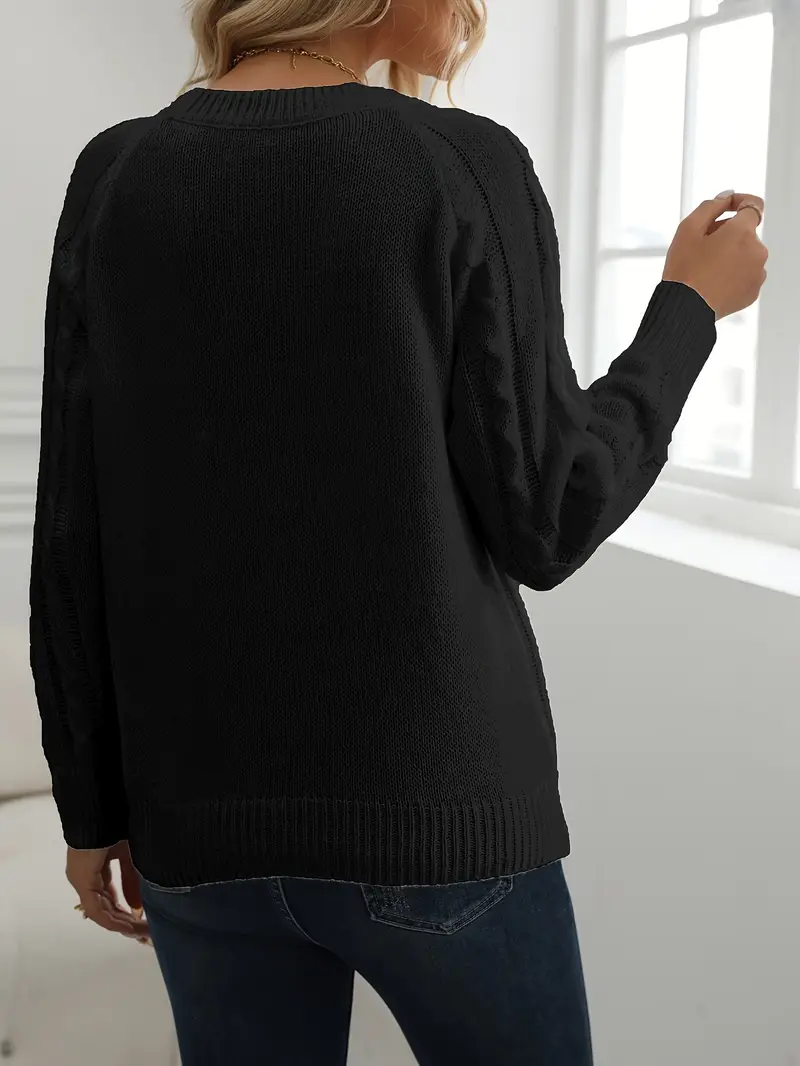 SOLIDER KABELSTRICKPULLOVER FÜR DAMEN | ELEGANTER WARMER STIL - Image 4
