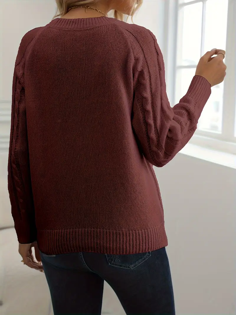 SOLIDER KABELSTRICKPULLOVER FÜR DAMEN | ELEGANTER WARMER STIL - Image 5