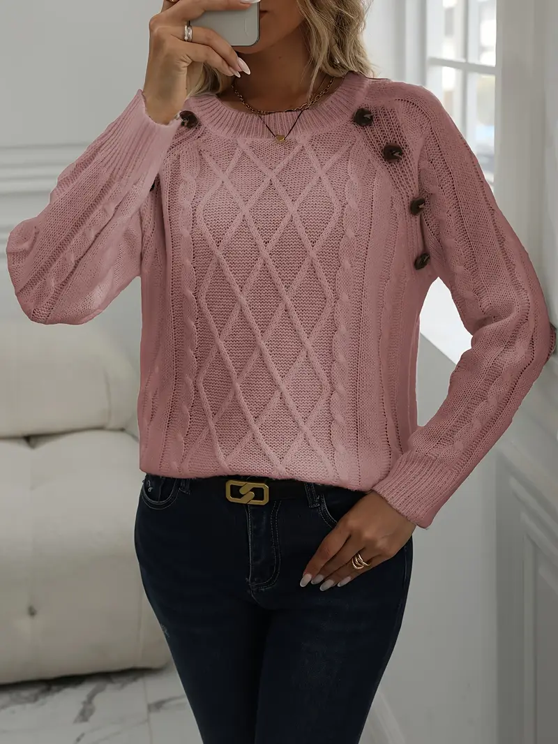 SOLIDER KABELSTRICKPULLOVER FÜR DAMEN | ELEGANTER WARMER STIL - Image 7