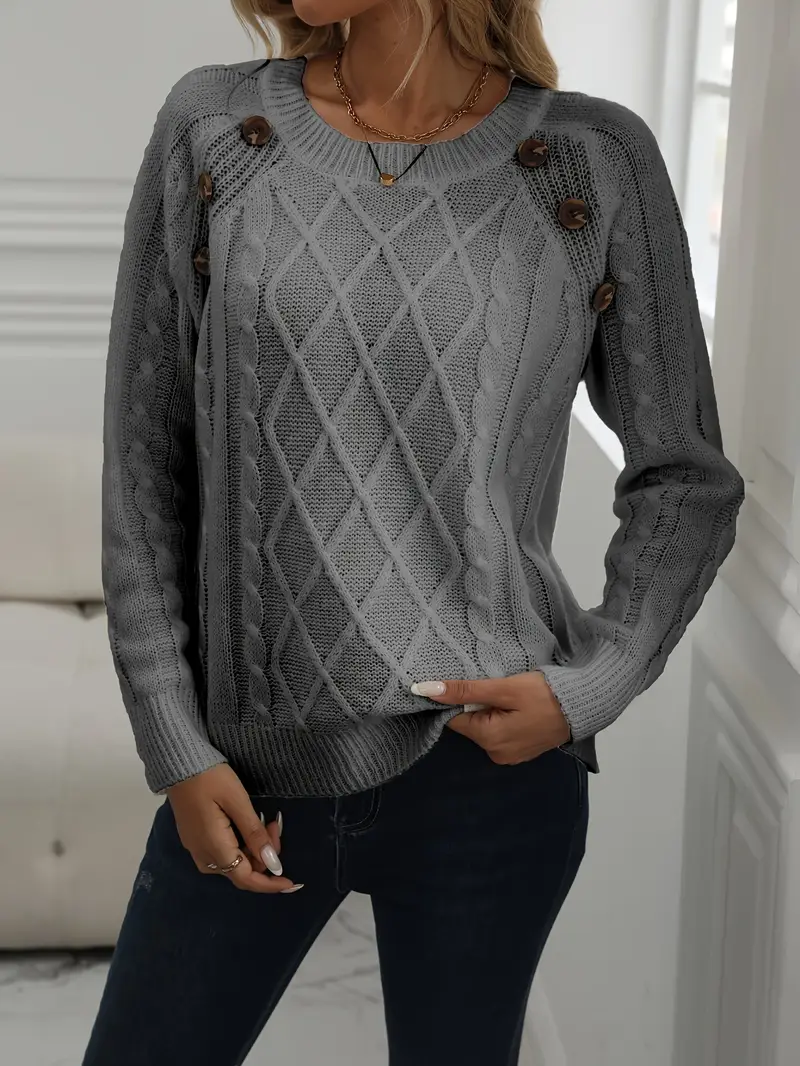 SOLIDER KABELSTRICKPULLOVER FÜR DAMEN | ELEGANTER WARMER STIL - Image 8