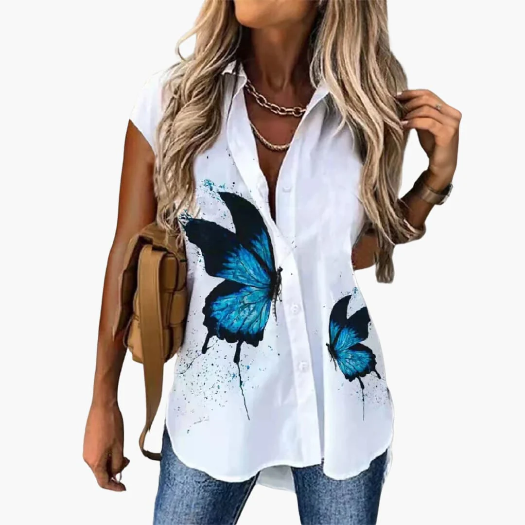 Sommer Top für Damen mit - Schmetterlingsdruck Leicht - Image 4