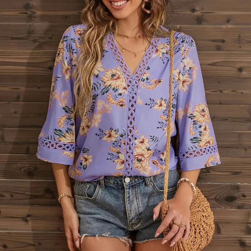 Sommerbluse mit Blumenmuster für Damen | Kurzarm - Image 2