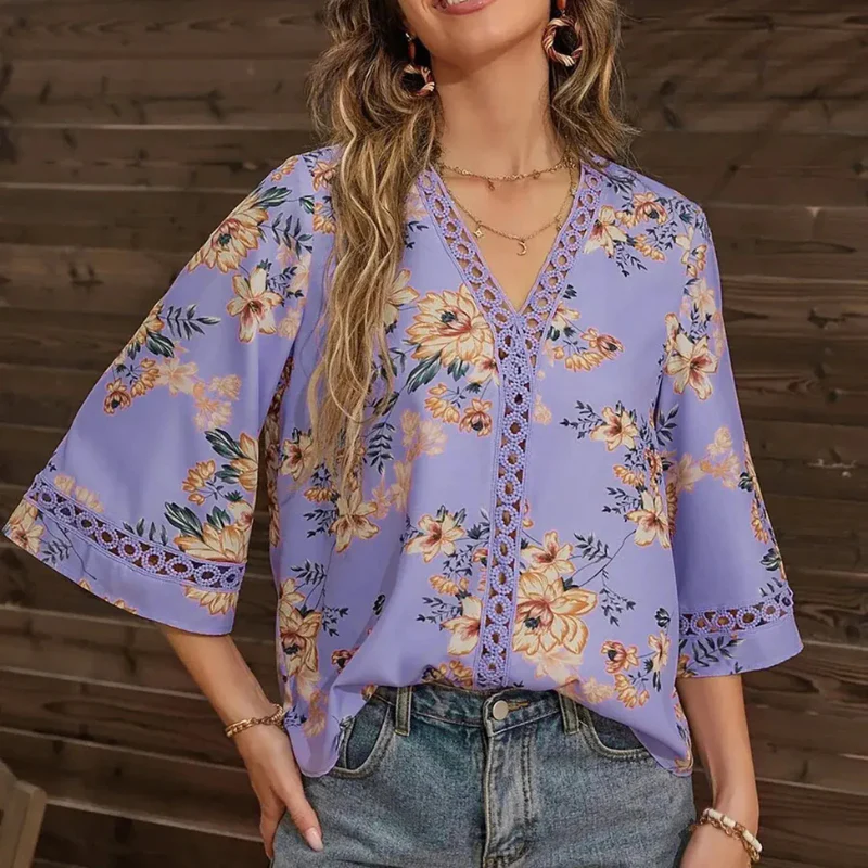 Sommerbluse mit Blumenmuster für Damen | Kurzarm - Image 4