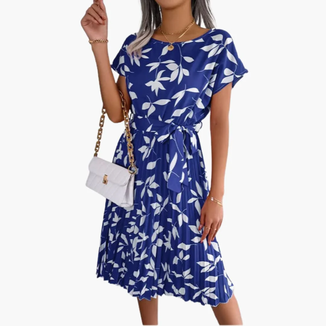 Sommerkleid Damen - Blumenkleid mit Gürtel und Kurzarm - Image 12