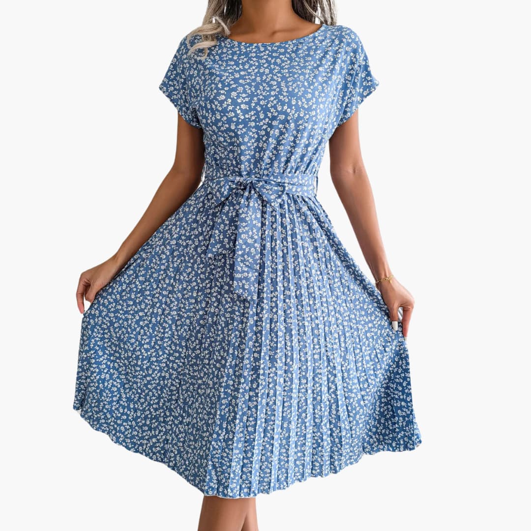 Sommerkleid Damen - Blumenkleid mit Gürtel und Kurzarm - Image 13