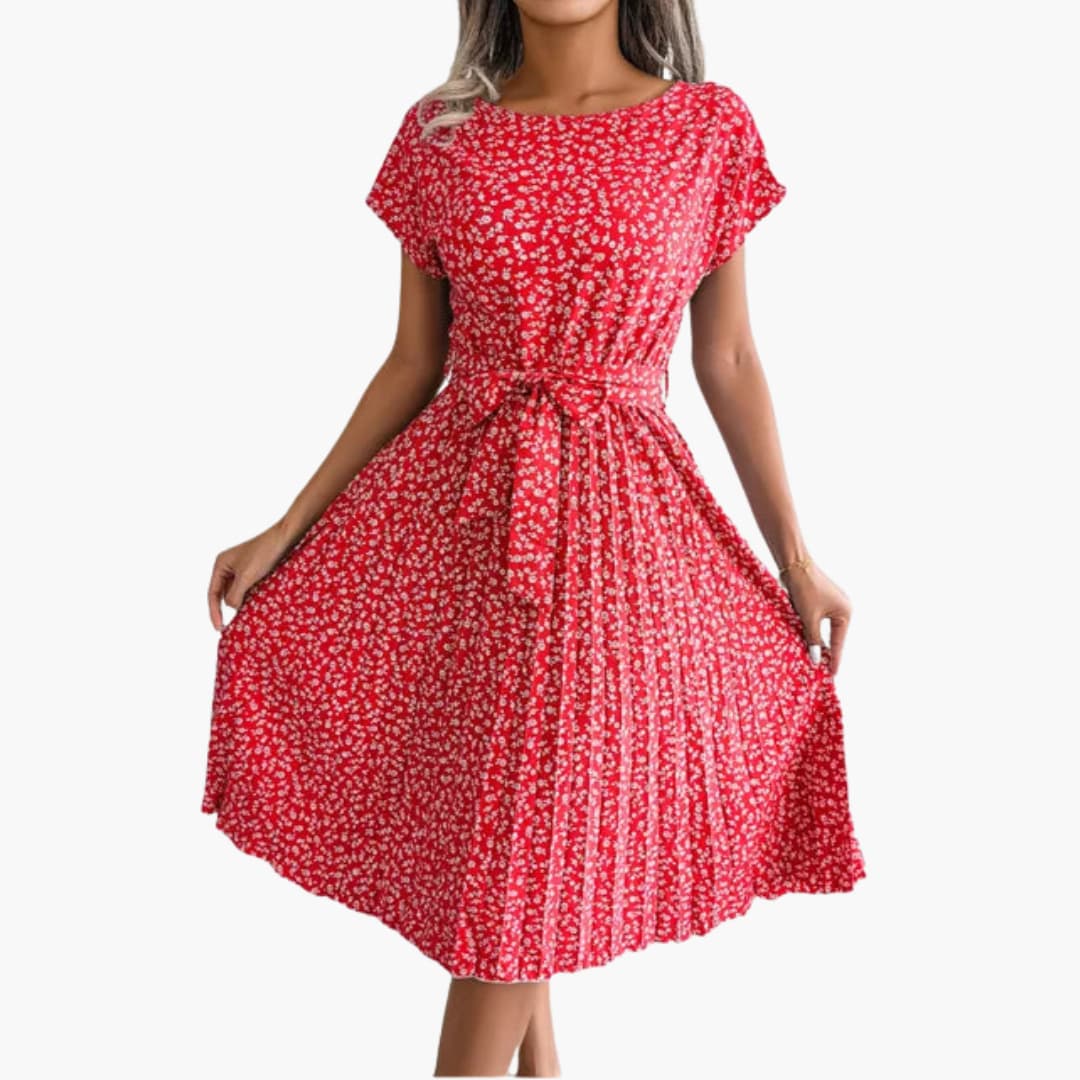 Sommerkleid Damen - Blumenkleid mit Gürtel und Kurzarm - Image 14
