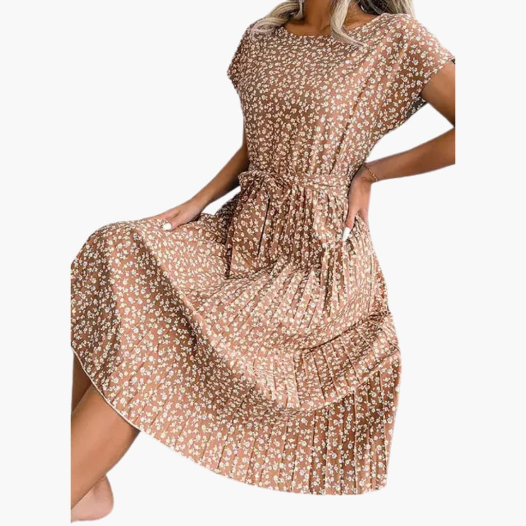 Sommerkleid Damen - Blumenkleid mit Gürtel und Kurzarm - Image 15