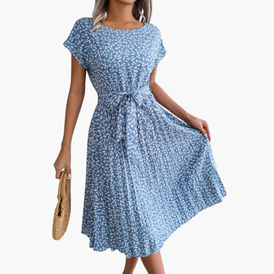 Sommerkleid Damen - Blumenkleid mit Gürtel und Kurzarm - Image 2
