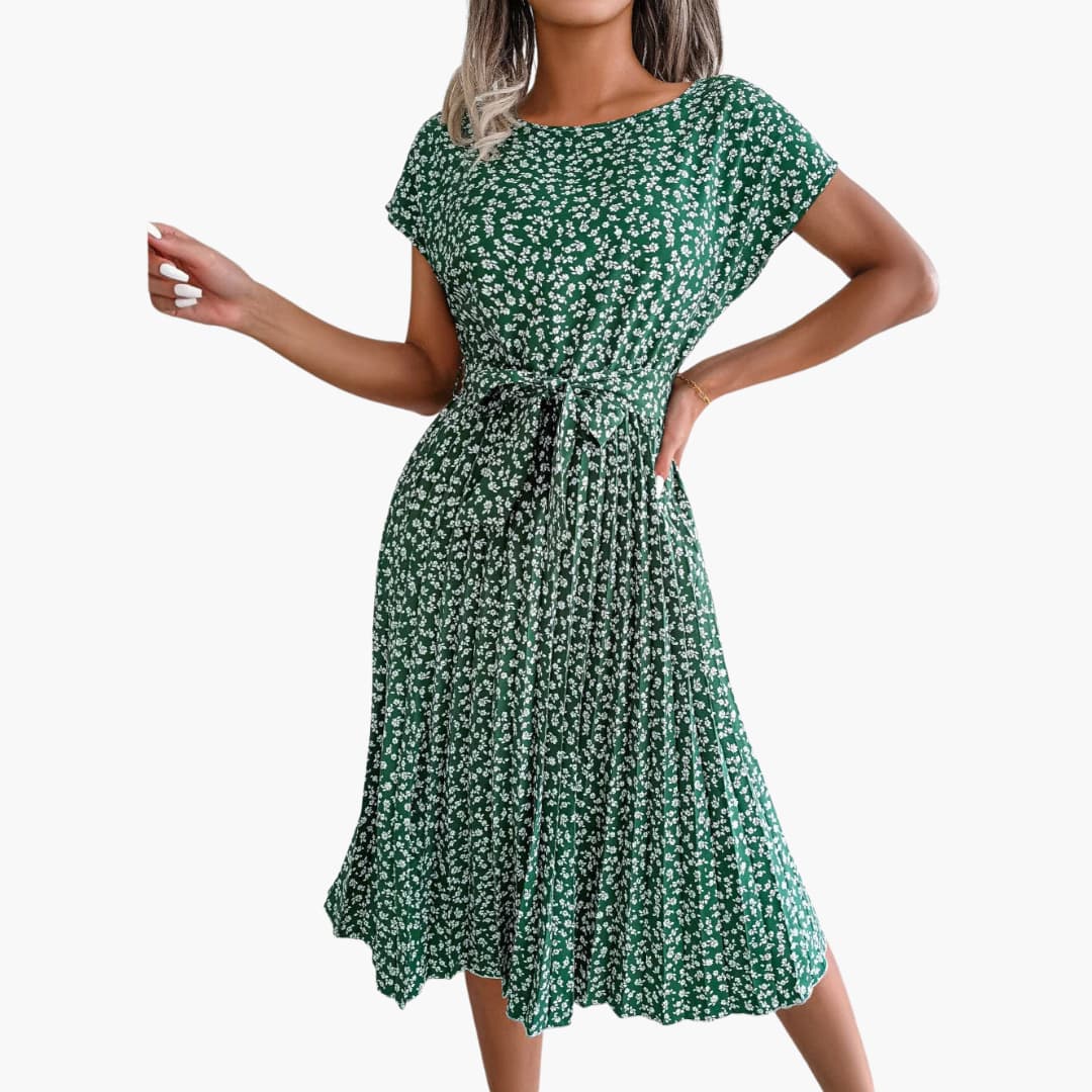 Sommerkleid Damen - Blumenkleid mit Gürtel und Kurzarm - Image 3