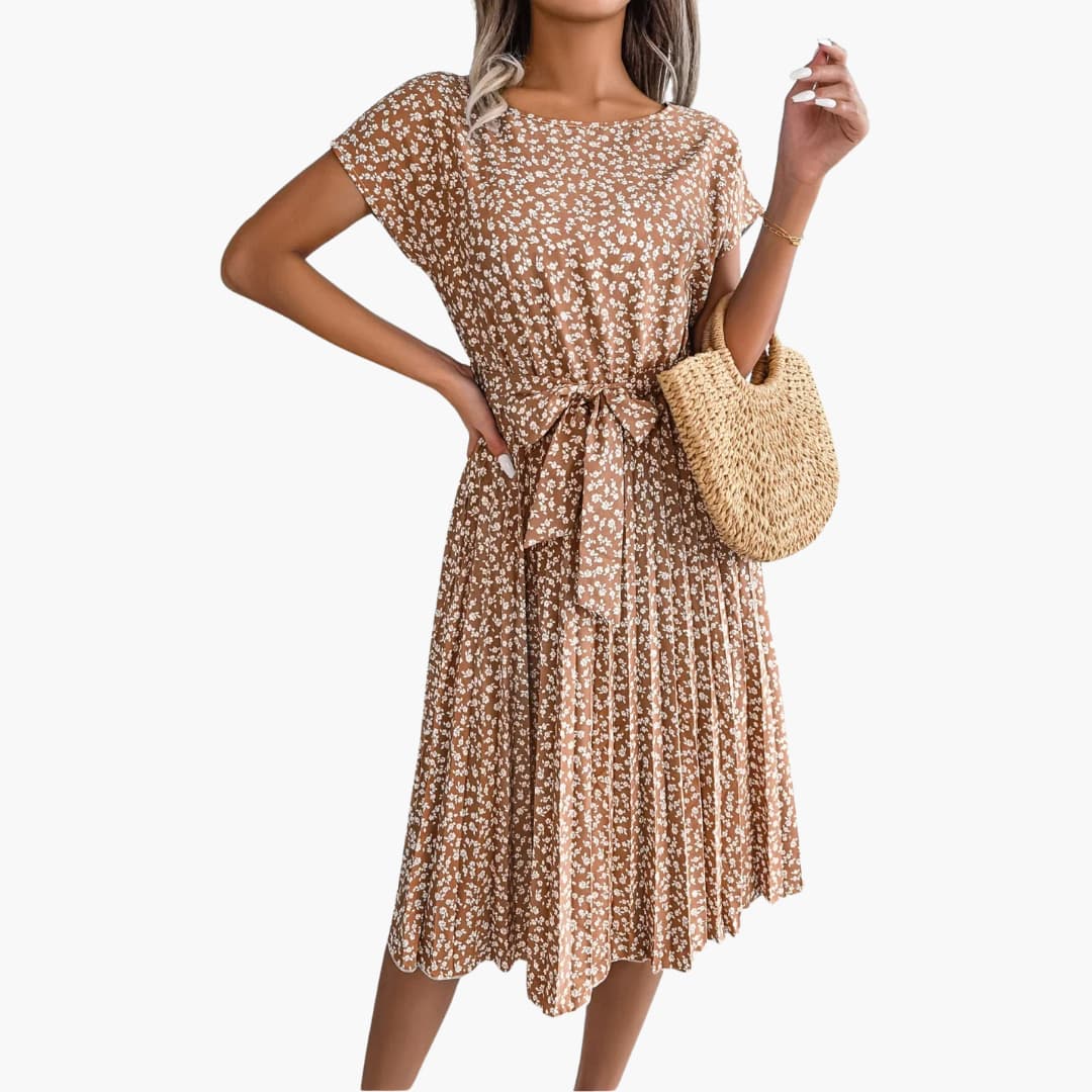 Sommerkleid Damen - Blumenkleid mit Gürtel und Kurzarm - Image 4