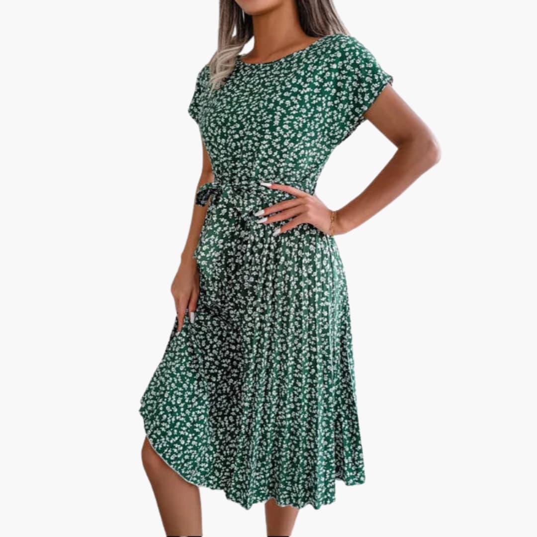 Sommerkleid Damen - Blumenkleid mit Gürtel und Kurzarm - Image 5