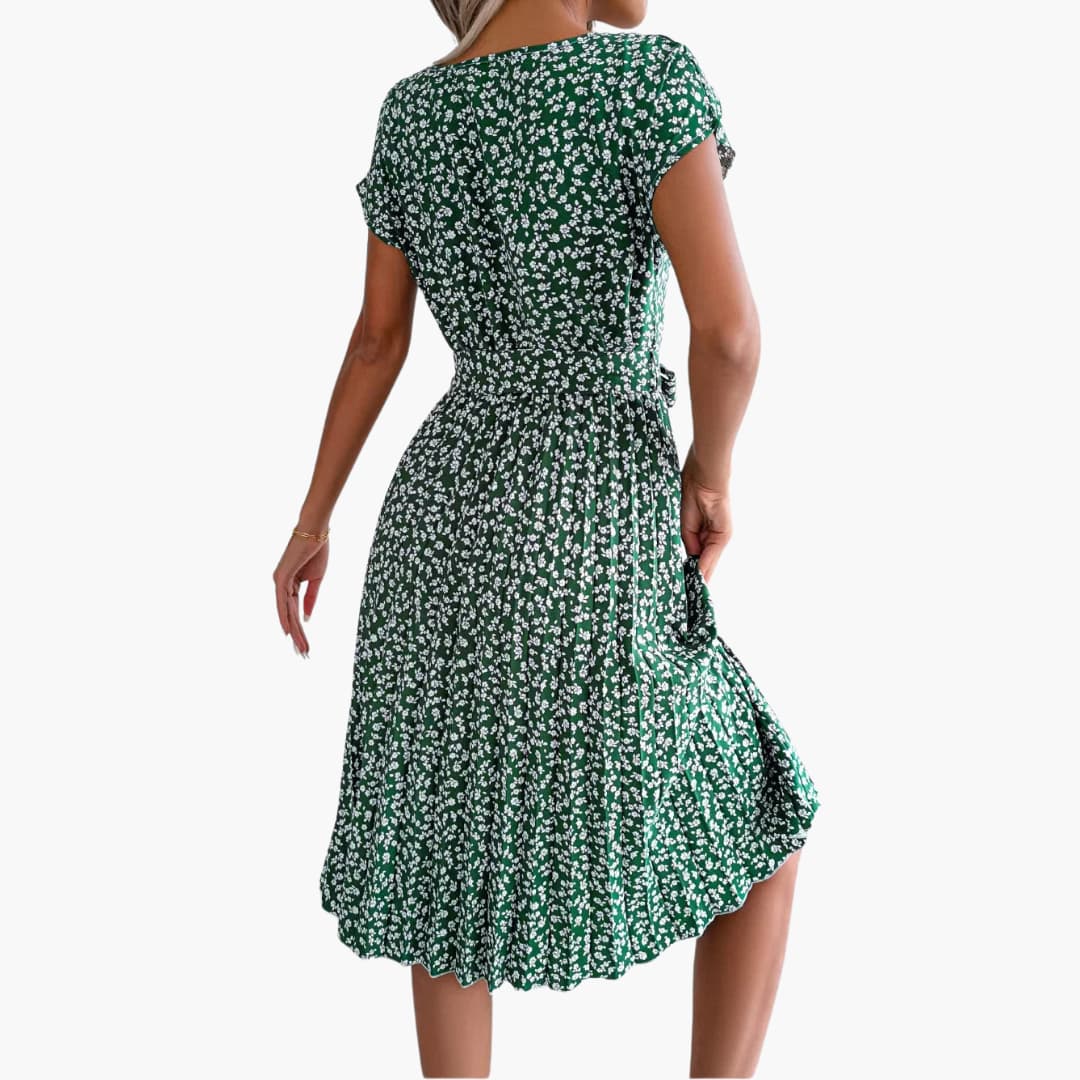 Sommerkleid Damen - Blumenkleid mit Gürtel und Kurzarm - Image 8