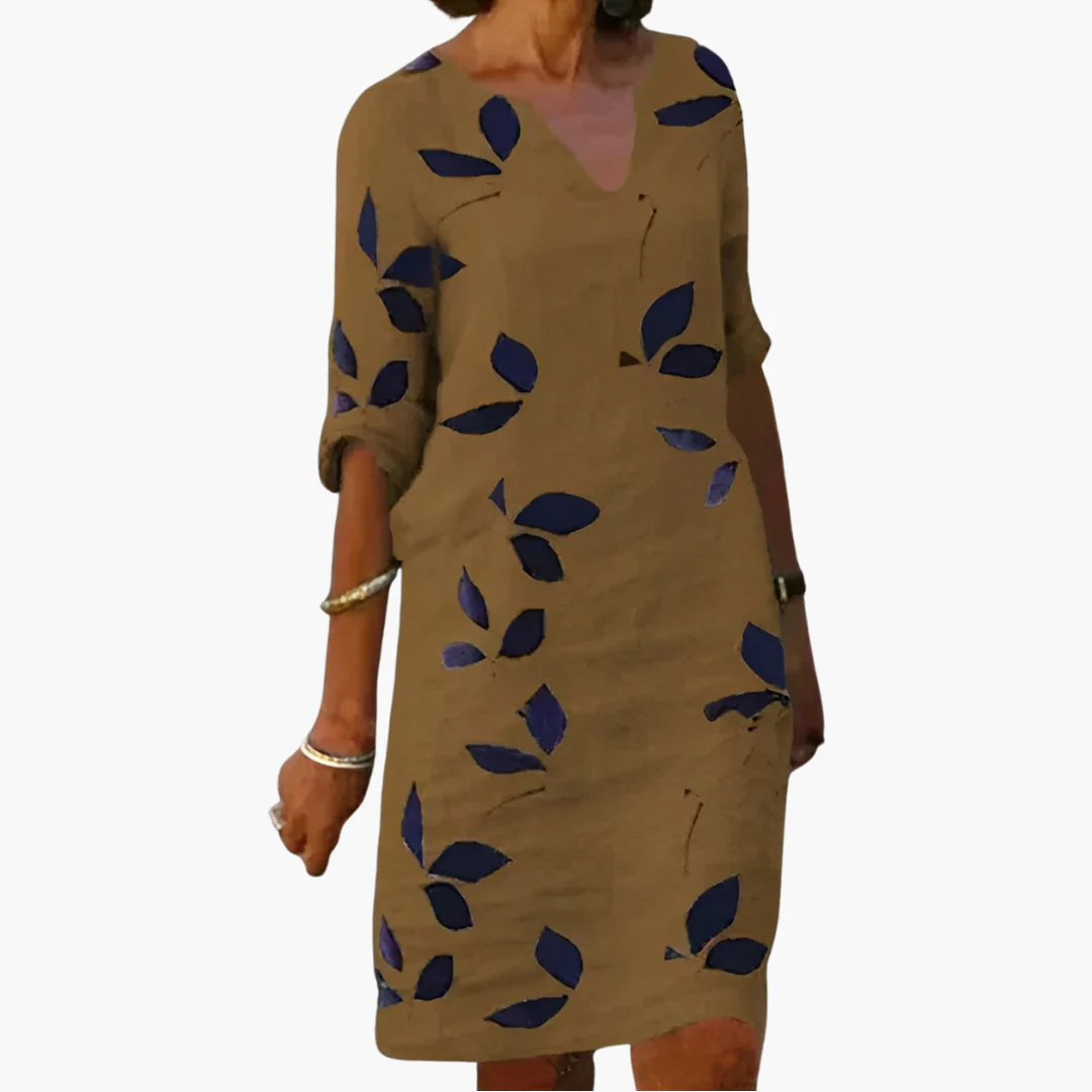 Sommerkleid für Damen - Blättermuster, locker & V-Ausschnitt - Image 2