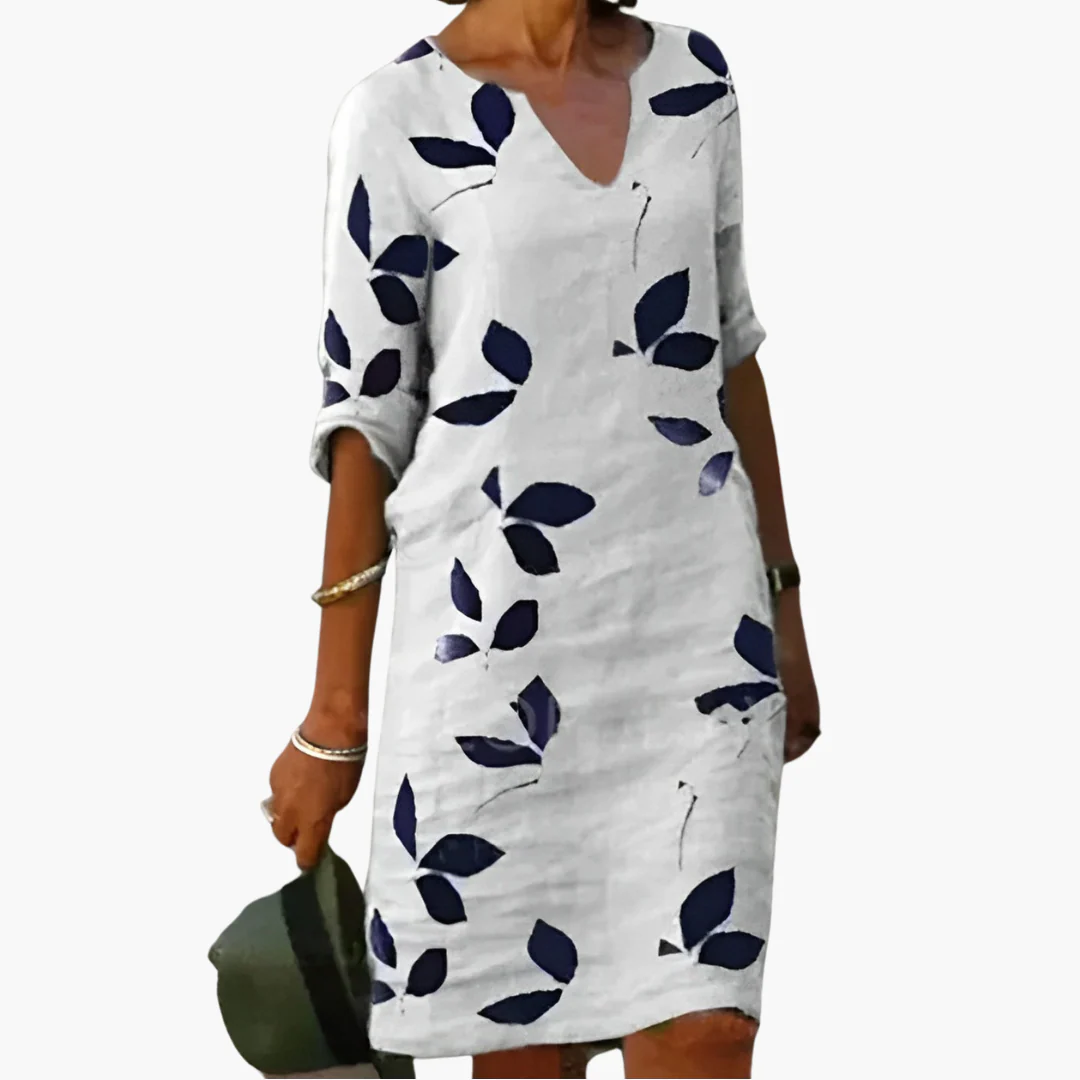 Sommerkleid für Damen - Blättermuster, locker & V-Ausschnitt - Image 3