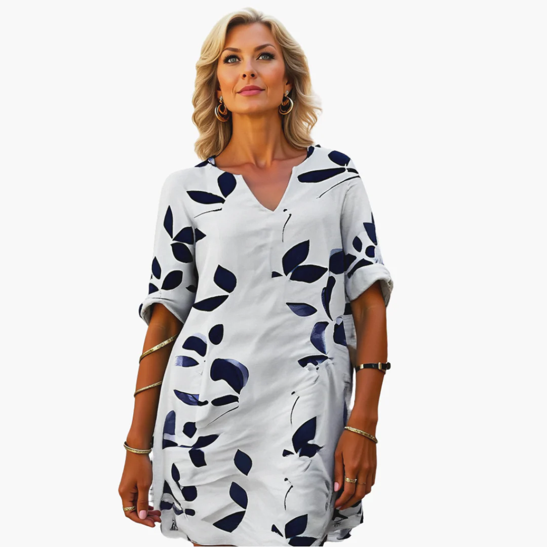 Sommerkleid für Damen - Blättermuster, locker & V-Ausschnitt - Image 4