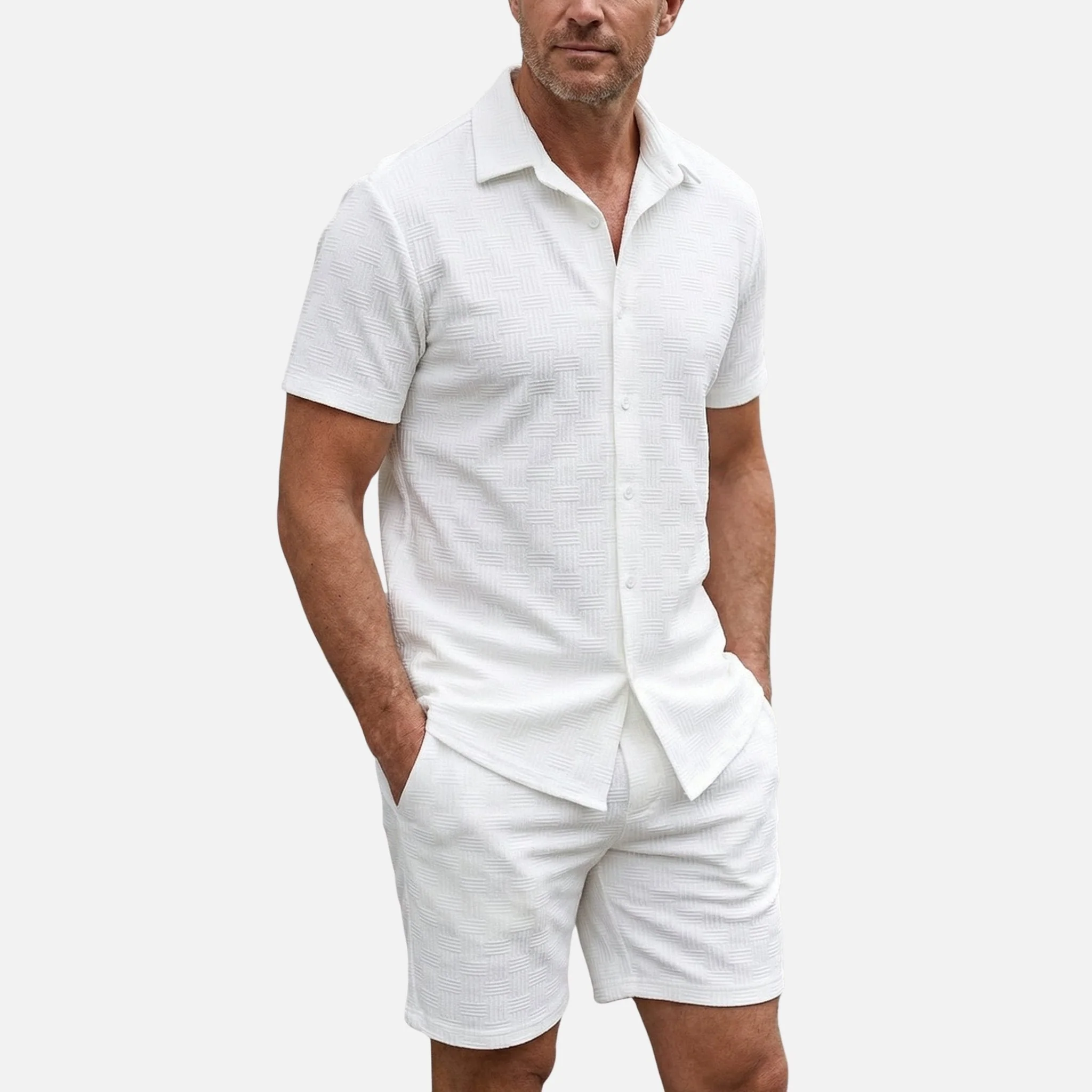 Lars | Herren Sommerlicher Baumwoll-Zweiteiler Gemustert Slim Fit – Baumwoll Set - Image 3