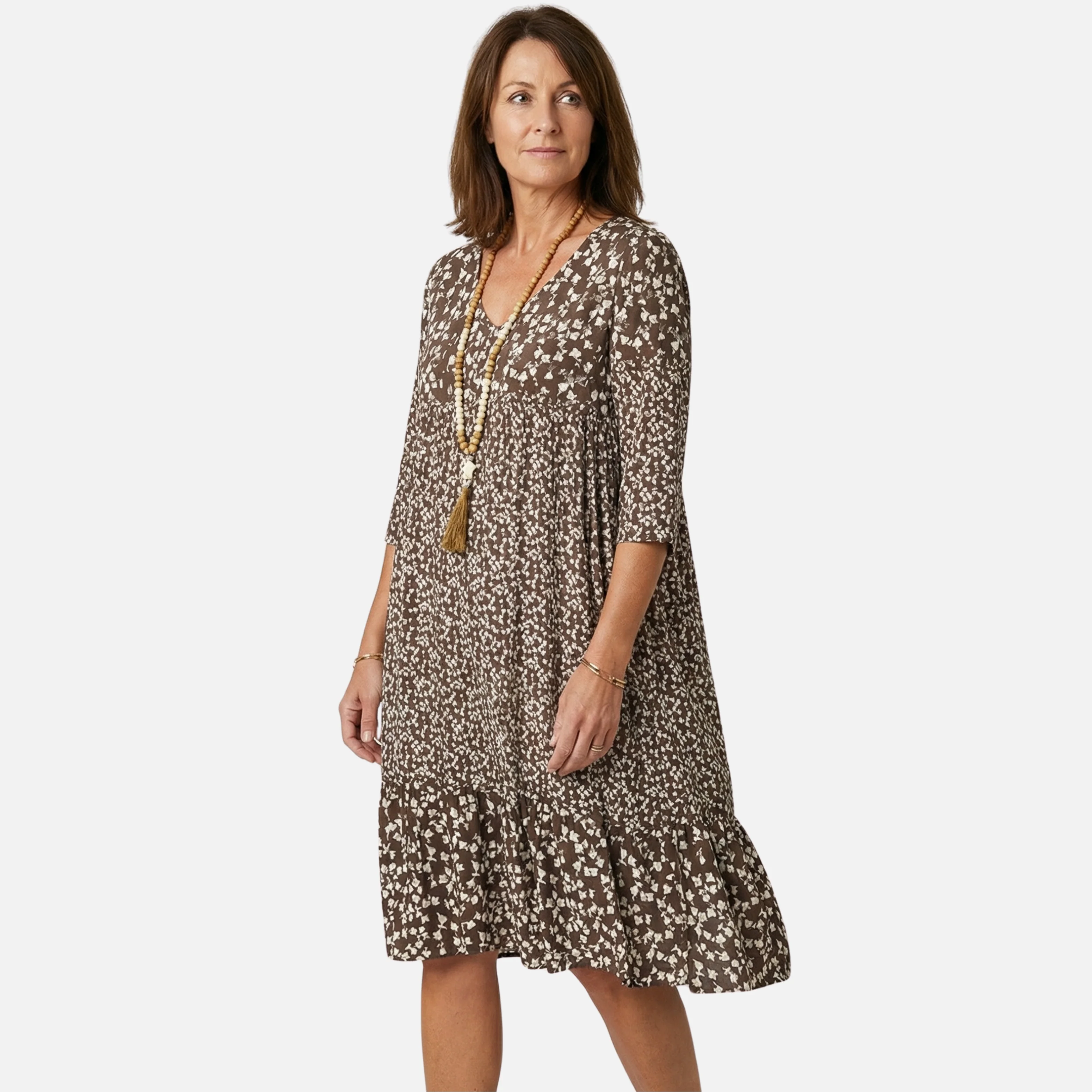 Anika | Damen Sommerliches Midi Kleid Floral V-Ausschnitt – Florales Midi Sommer