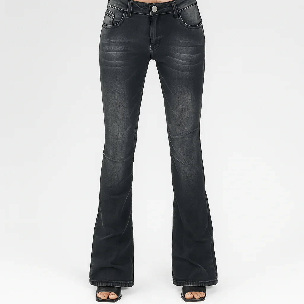 Sophia – Damen-Bootcut-Schlagjeans mit niedriger Taille aus einfarbigem Stretch-Denim - Image 2