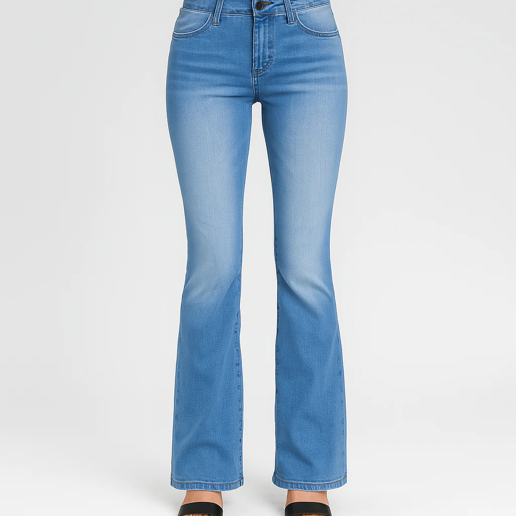 Sophia – Damen-Bootcut-Schlagjeans mit niedriger Taille aus einfarbigem Stretch-Denim - Image 3