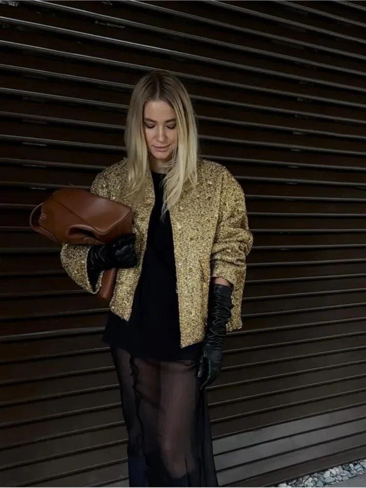 Sophia – Elegante Damen Kurzjacke mit Strukturstoff und Stehkragen - Image 2