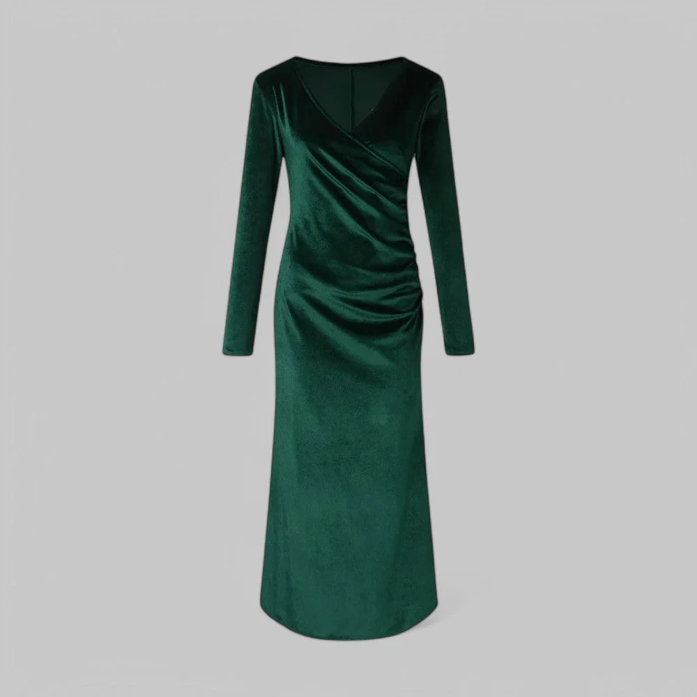 Sophia | Samtiges langen Ärmeln V Ausschnitt Maxikleid - Image 3