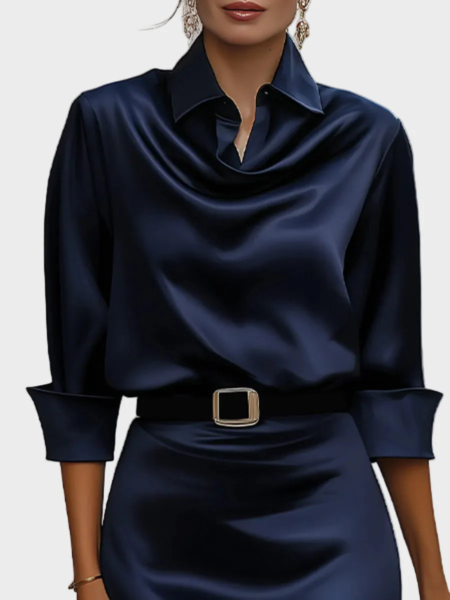 Sophia - Schimmerndes Midikleid mit drapiertem Kragen - Image 2
