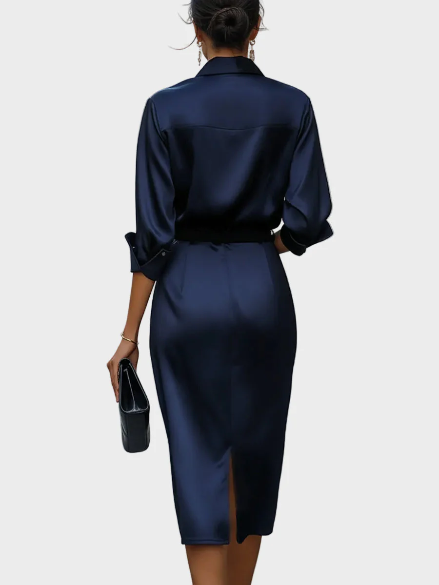 Sophia - Schimmerndes Midikleid mit drapiertem Kragen - Image 4