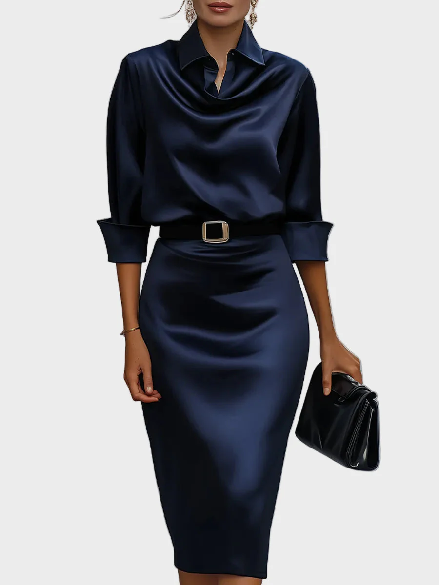 Sophia - Schimmerndes Midikleid mit drapiertem Kragen - Image 5