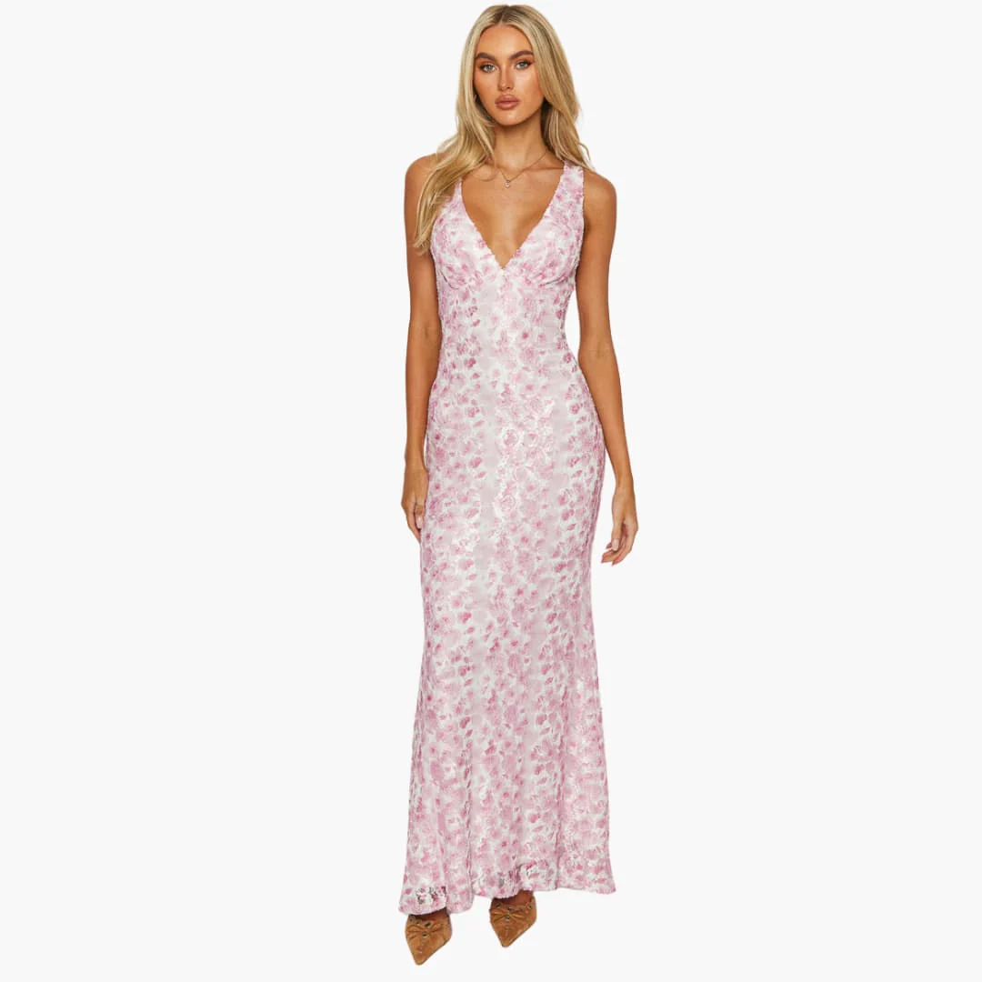 Spitzen-Maxikleid - Damen Stil mit V-Ausschnitt und Eleganz - Image 14