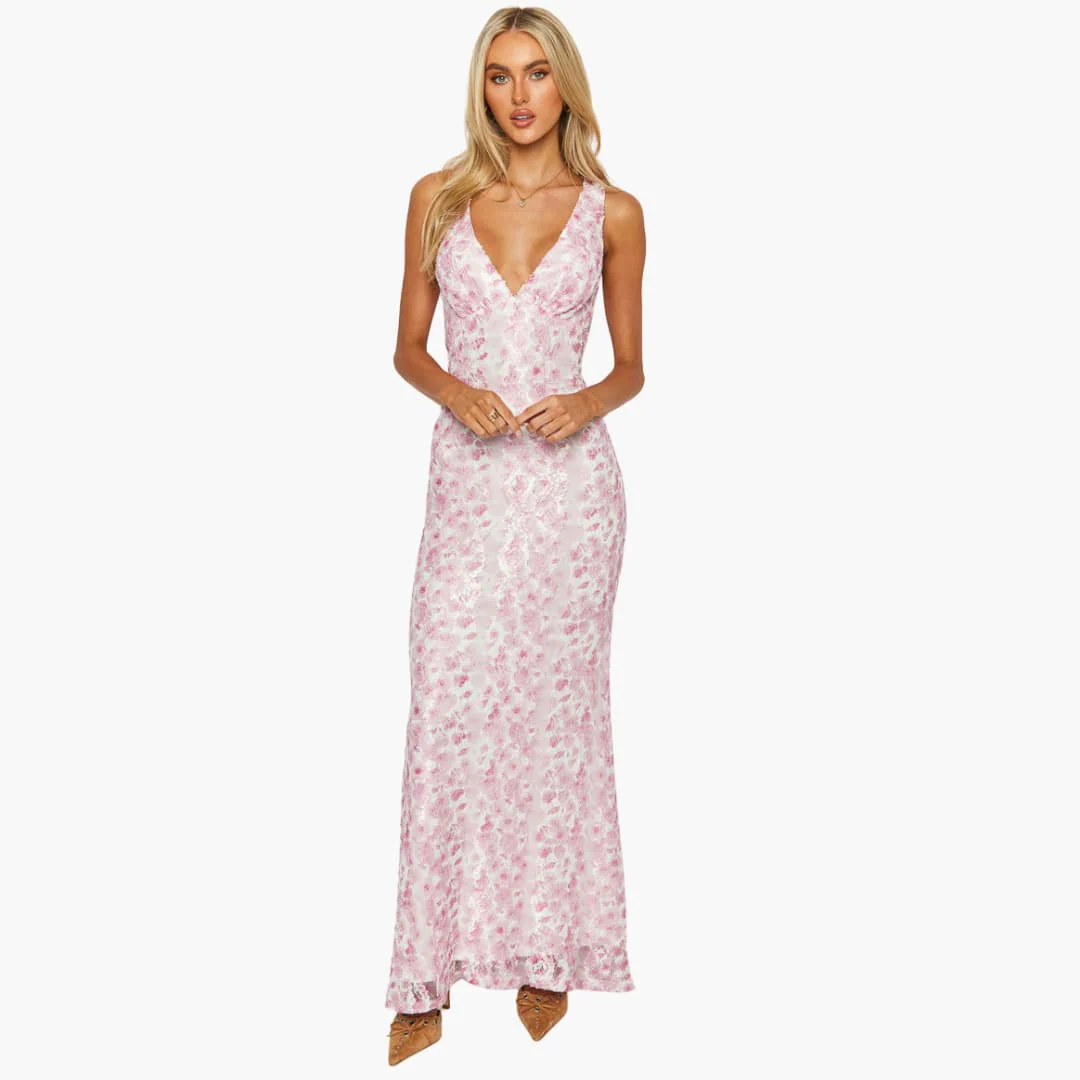 Spitzen-Maxikleid - Damen Stil mit V-Ausschnitt und Eleganz - Image 16