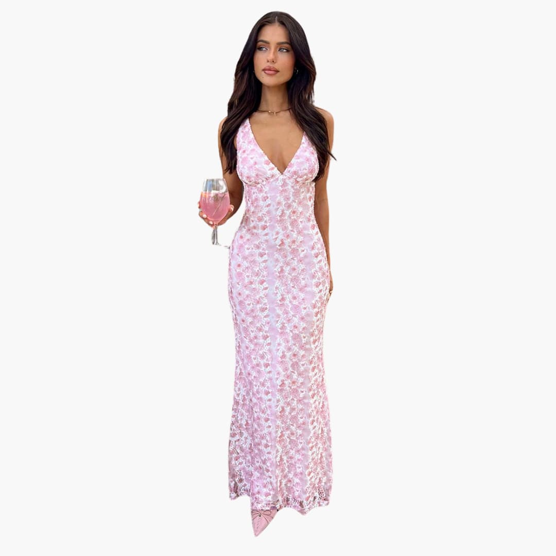 Spitzen-Maxikleid - Damen Stil mit V-Ausschnitt und Eleganz - Image 18