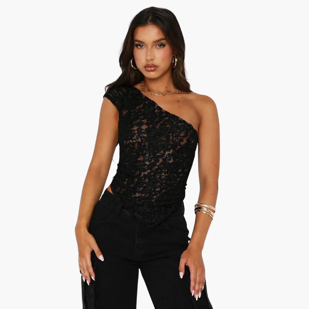 Spitzen One Shoulder Top für Damen – Asymmetrischer Trendlook - Image 3
