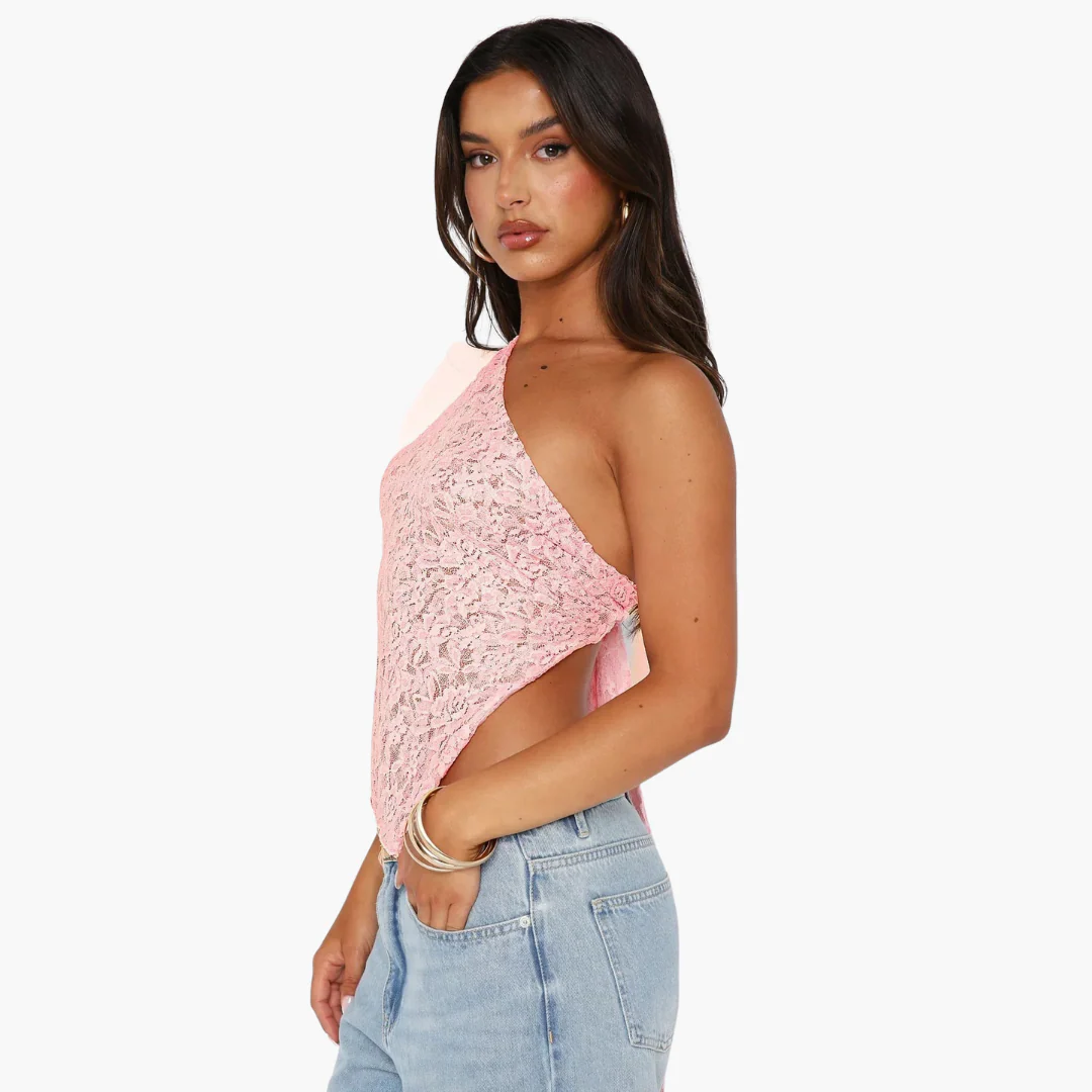 Spitzen One Shoulder Top für Damen – Asymmetrischer Trendlook - Image 4