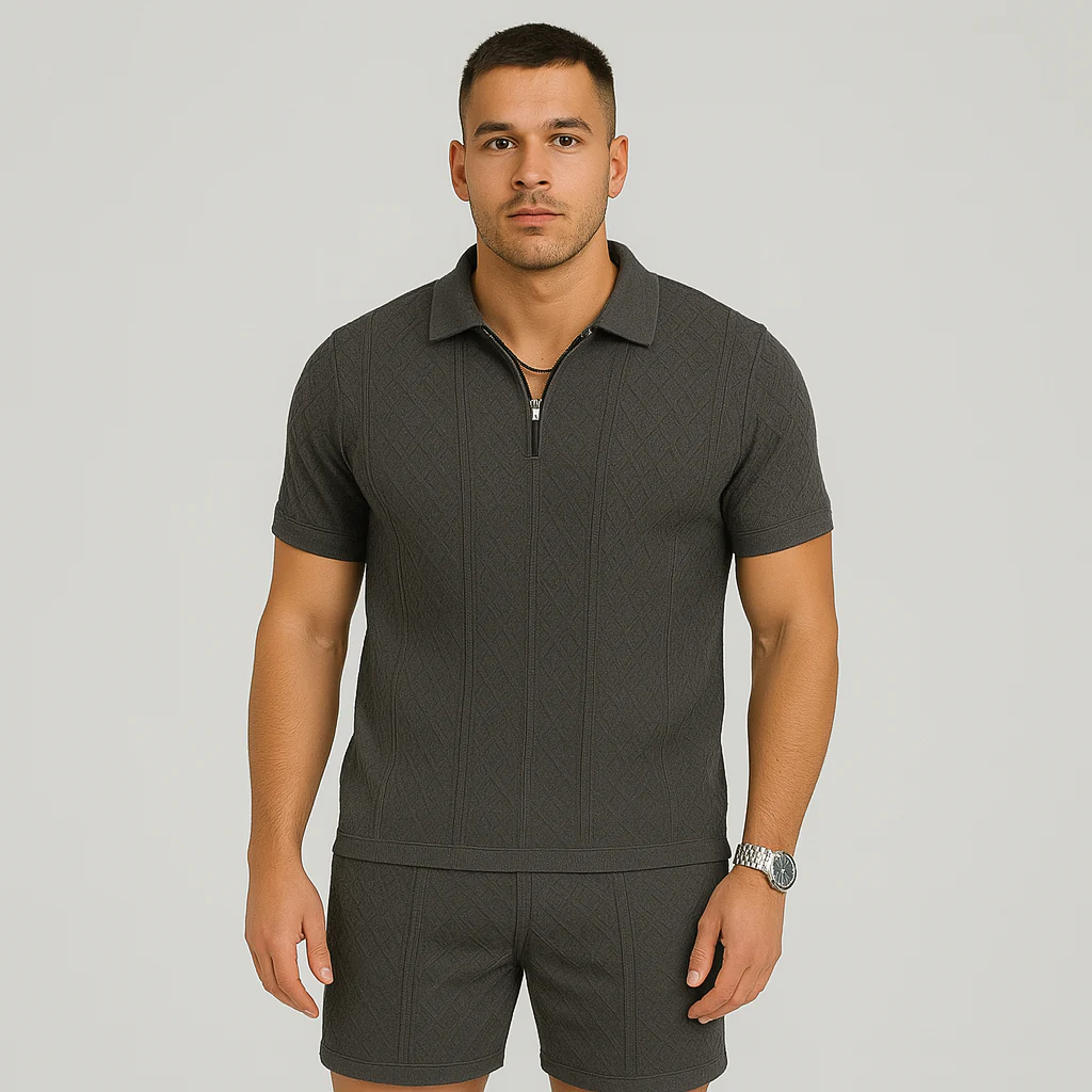 Sportliches 2-teiliges Herren-Set – Atmungsaktives, schnelltrocknendes Wendehemd und Jacquard-Shorts - Image 3