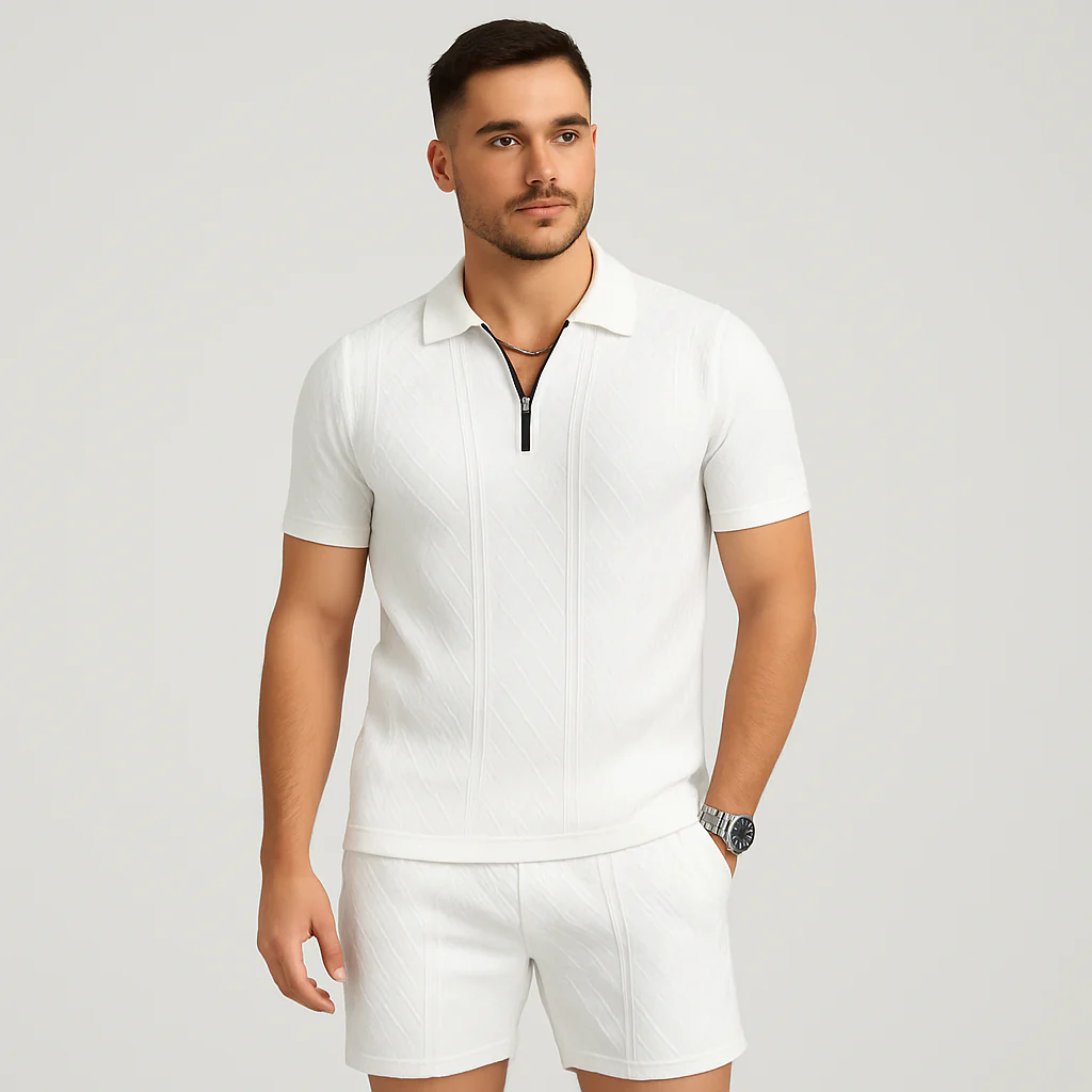 Sportliches 2-teiliges Herren-Set – Atmungsaktives, schnelltrocknendes Wendehemd und Jacquard-Shorts - Image 4