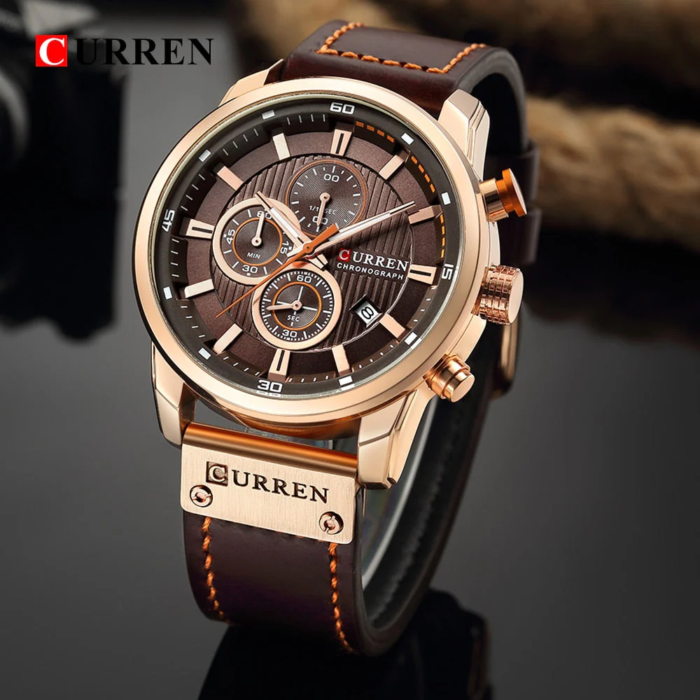 Stilvolle Quarzuhr mit Lederarmband - Image 3