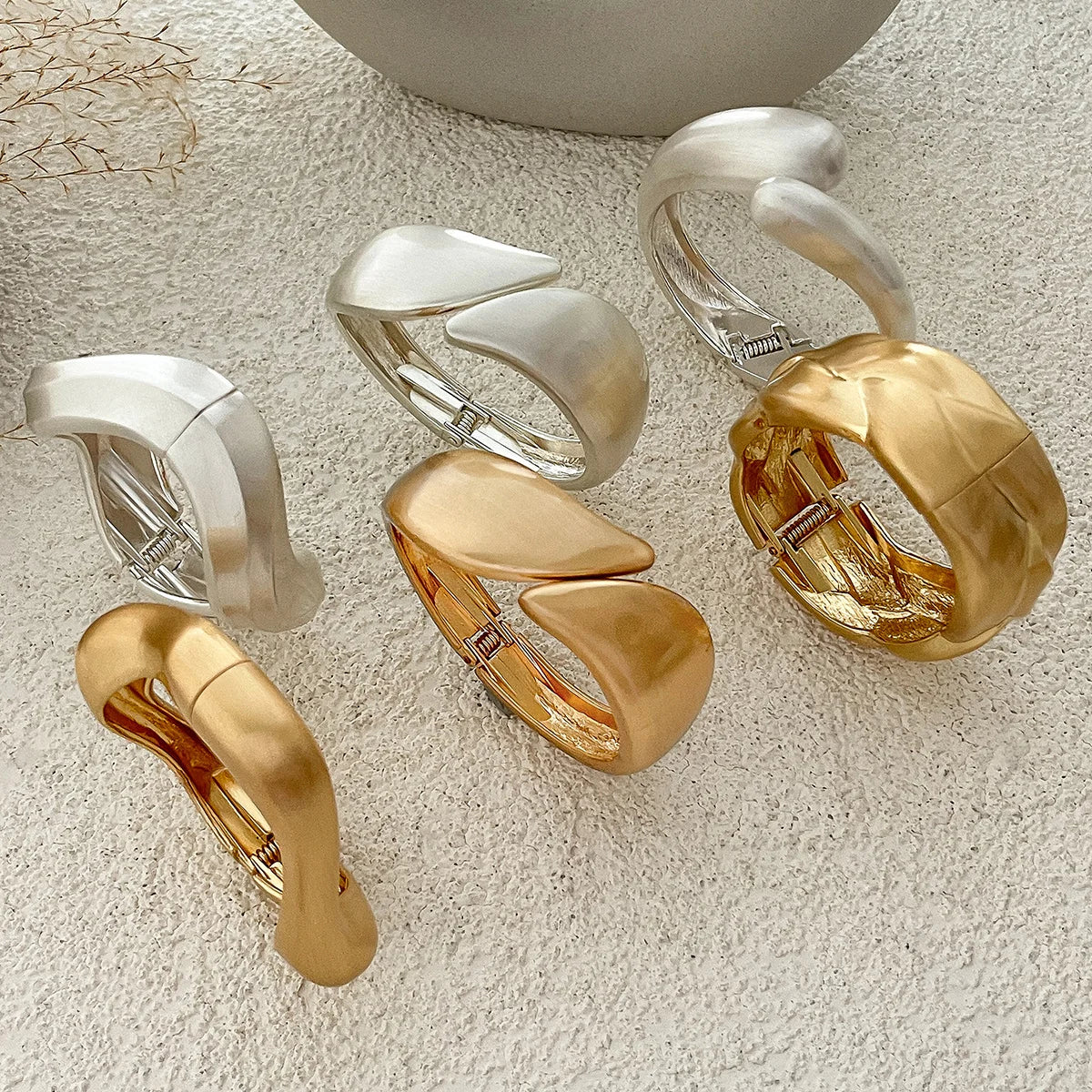 Stilvolle Vintage Damen Armreif Geometrisch Golden Silber - Image 3