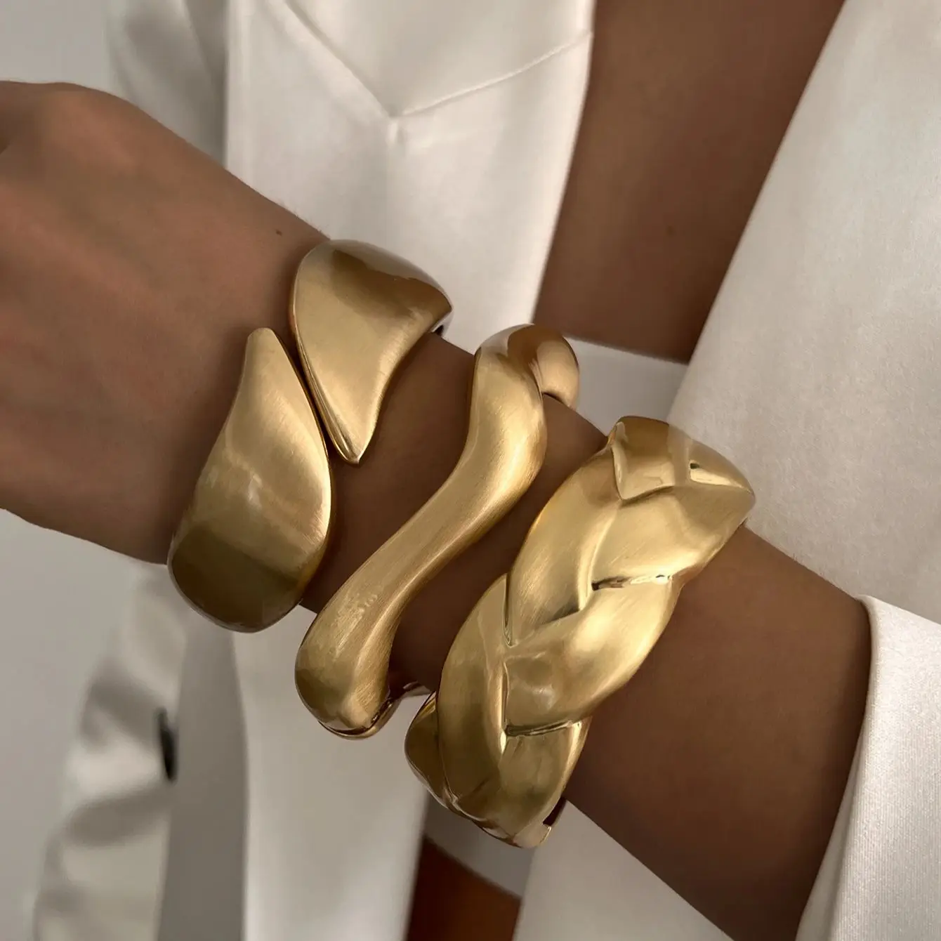 Stilvolle Vintage Damen Armreif Geometrisch Golden Silber - Image 5
