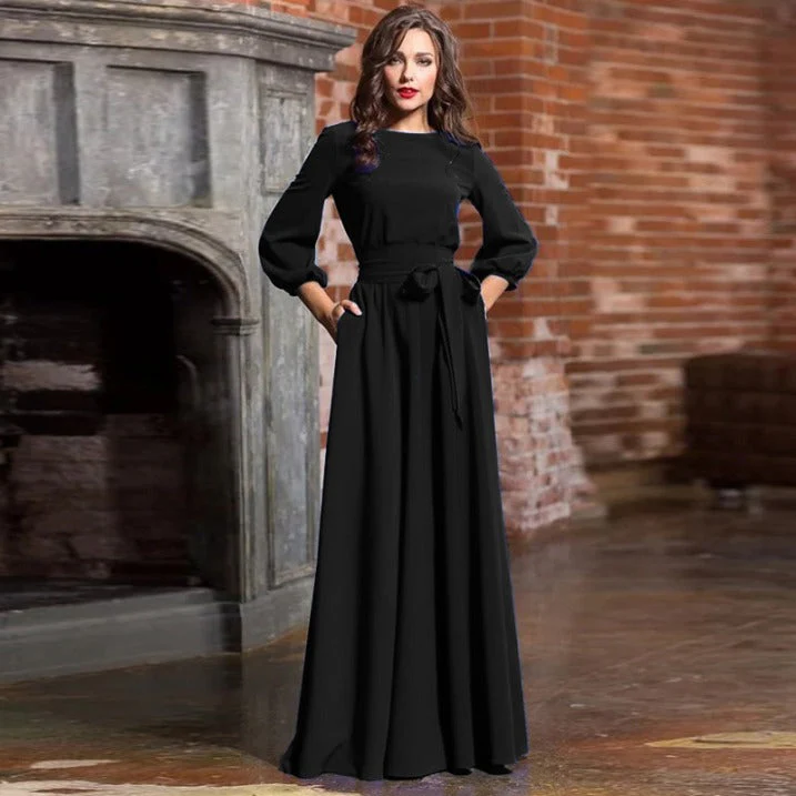 Stilvolles Langarm-Hochzeitsgastkleid für Damen | Maxi - Image 2