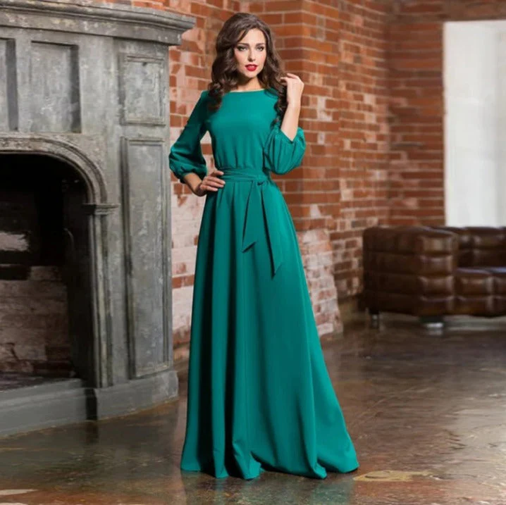 Stilvolles Langarm-Hochzeitsgastkleid für Damen | Maxi - Image 4