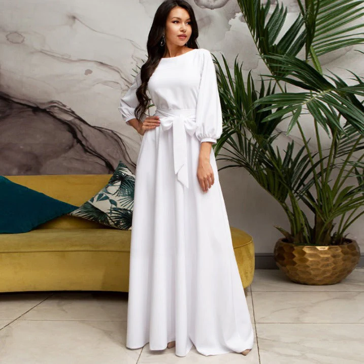 Stilvolles Langarm-Hochzeitsgastkleid für Damen | Maxi - Image 5